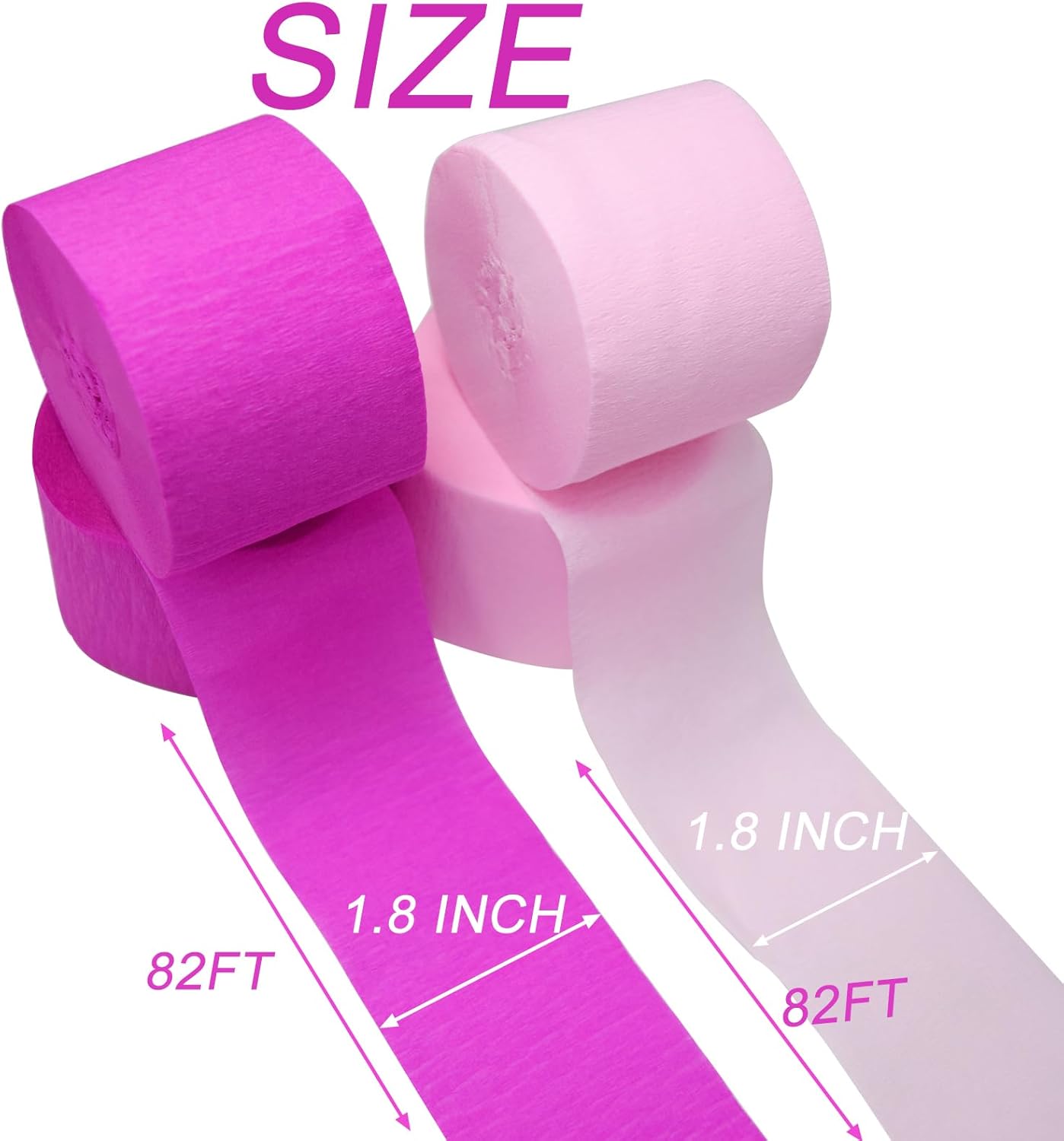 Humyeam Crepe Paper Streamers 4 Rolls 328ft Light Pink and Rose Red