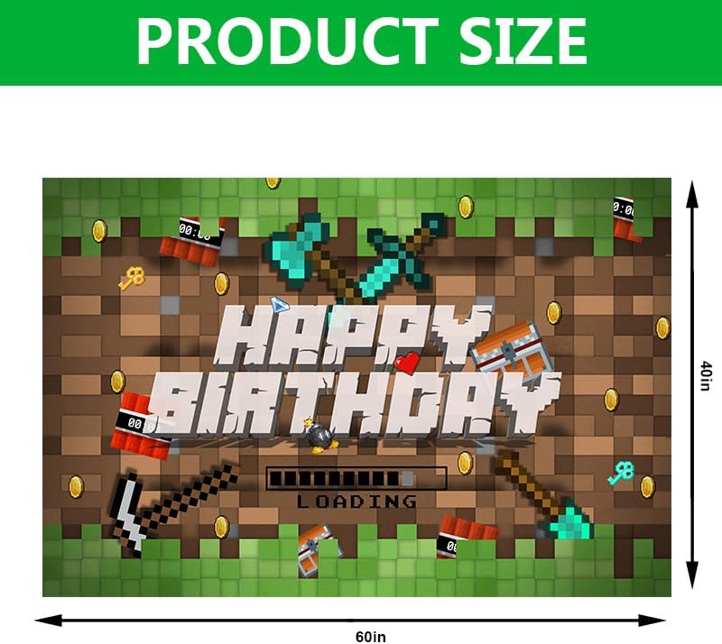 3x5 Ft Pixel Birthday Backdrop - Sandbox Theme Decorations