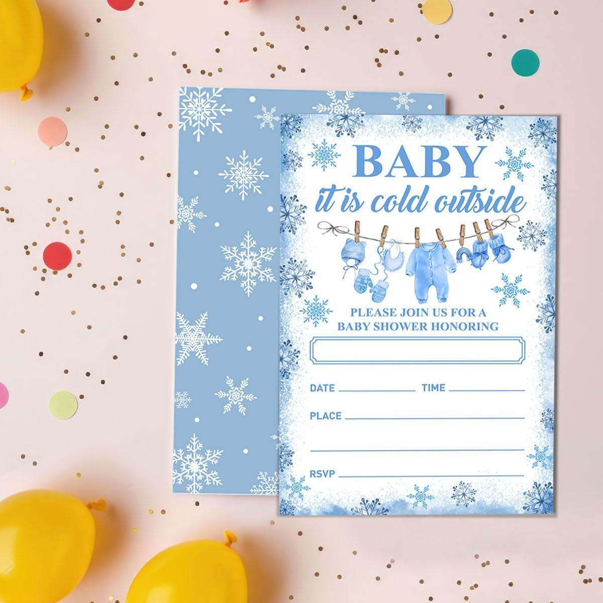 Winter Baby Shower Invitations Set of 20 Christmas Holiday Blue Snowflake Design