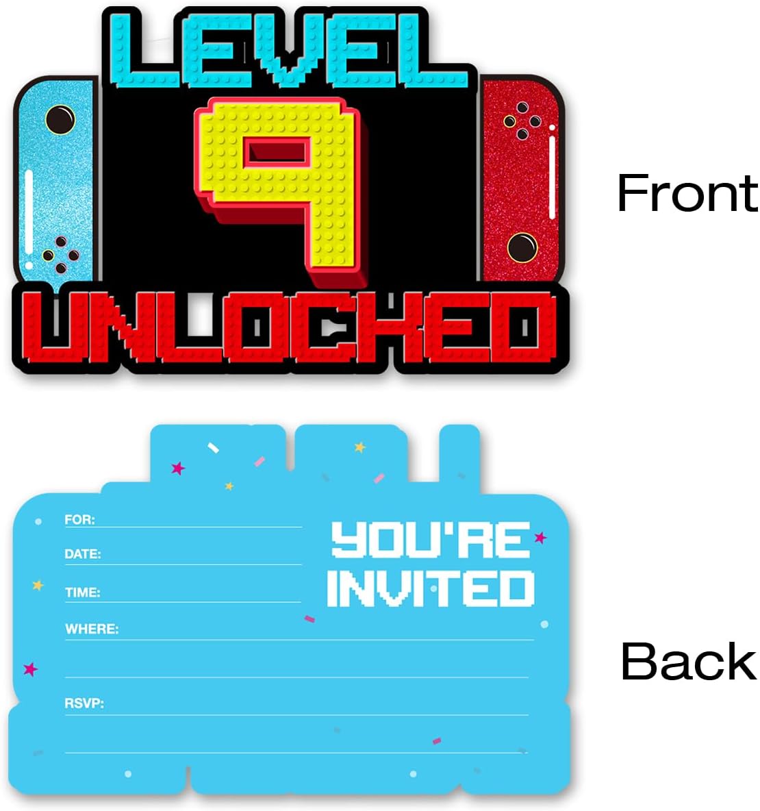Video Game Birthday Invitations with Envelopes 20 Pack