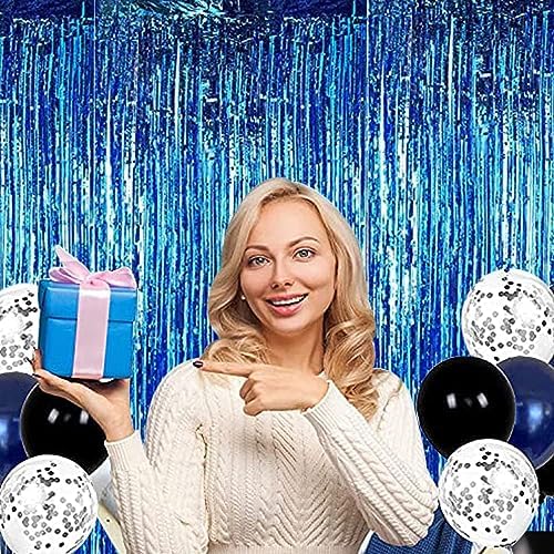 BEISHIDA 2 Pcs Blue Door Streamers Tinsel Curtain Party Backdrop