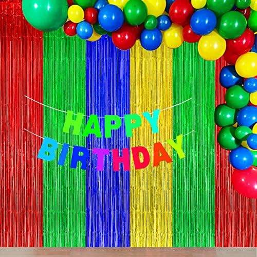 Blue Red Green Yellow Party Decor Backdrop Curtain 3Pack