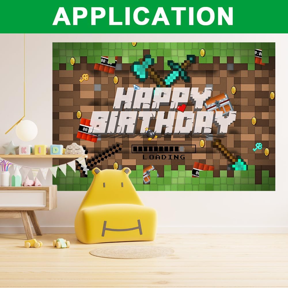 3x5 Ft Pixel Birthday Backdrop - Sandbox Theme Decorations