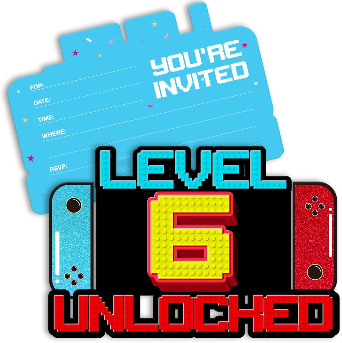 Video Game 6th Birthday Invitations with Envelopes 20 Pack