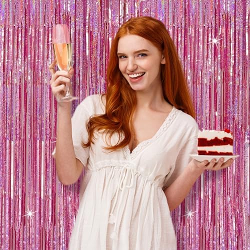 Tinsel Curtain Party Backdrop Pink 2 Packs Glitter Foil Decorations