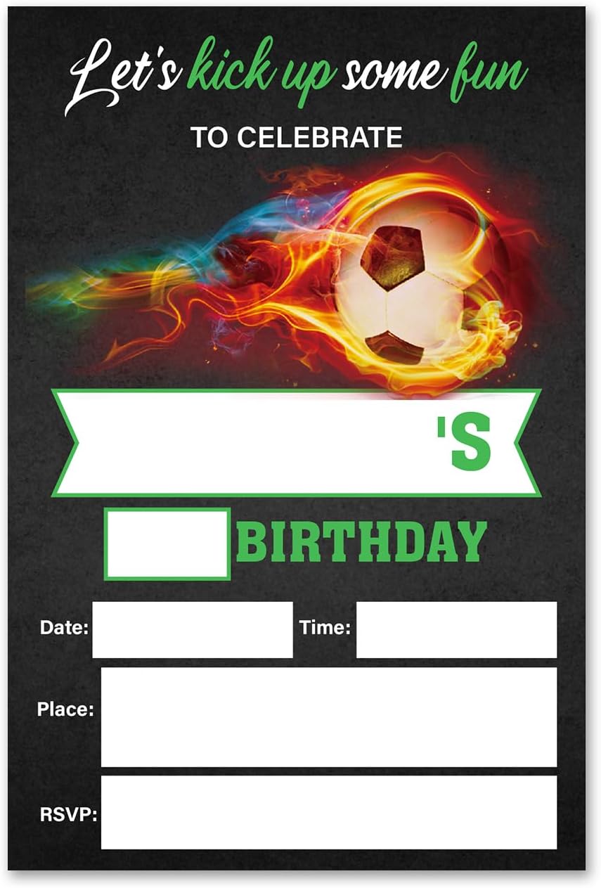 VAHATAN Soccer Birthday Invitations with Envelopes 20 Packs