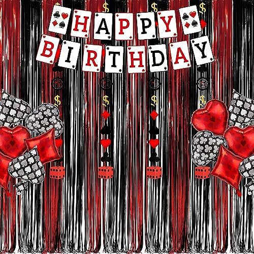 GREATRIL Black Red Party Streamers Backdrop