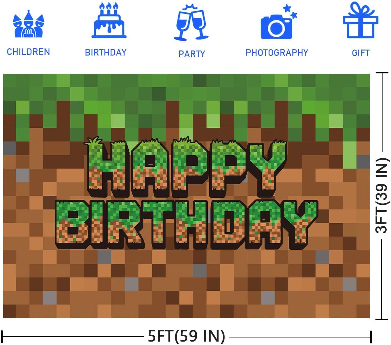 Green and Brown Video Game Themed Birthday Backdrop Banner