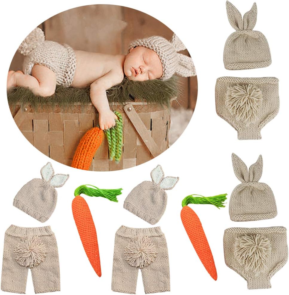 Newborn Baby Easter Outfit Crochet Knit Carrot Rabbit Beanie Pants Hat Set