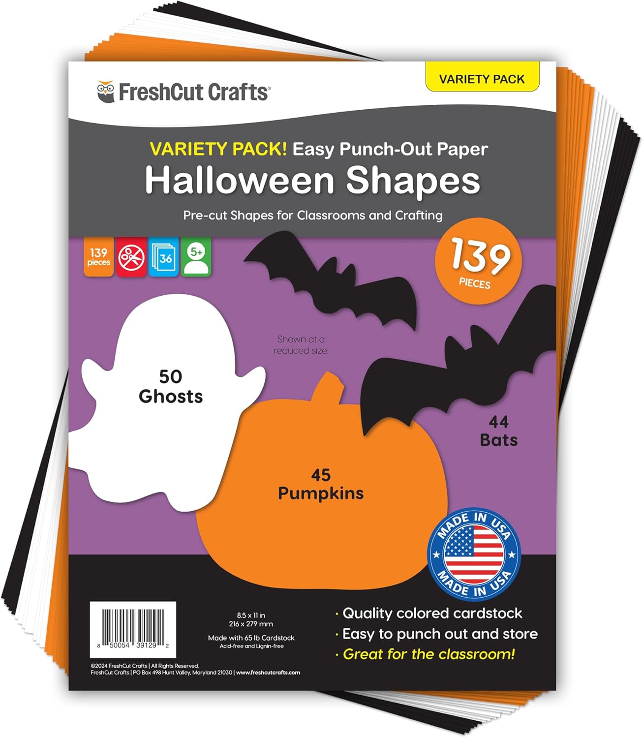 139 Halloween Ghosts Pumpkins Bats Punch Out Paper Cutouts 2-Sided