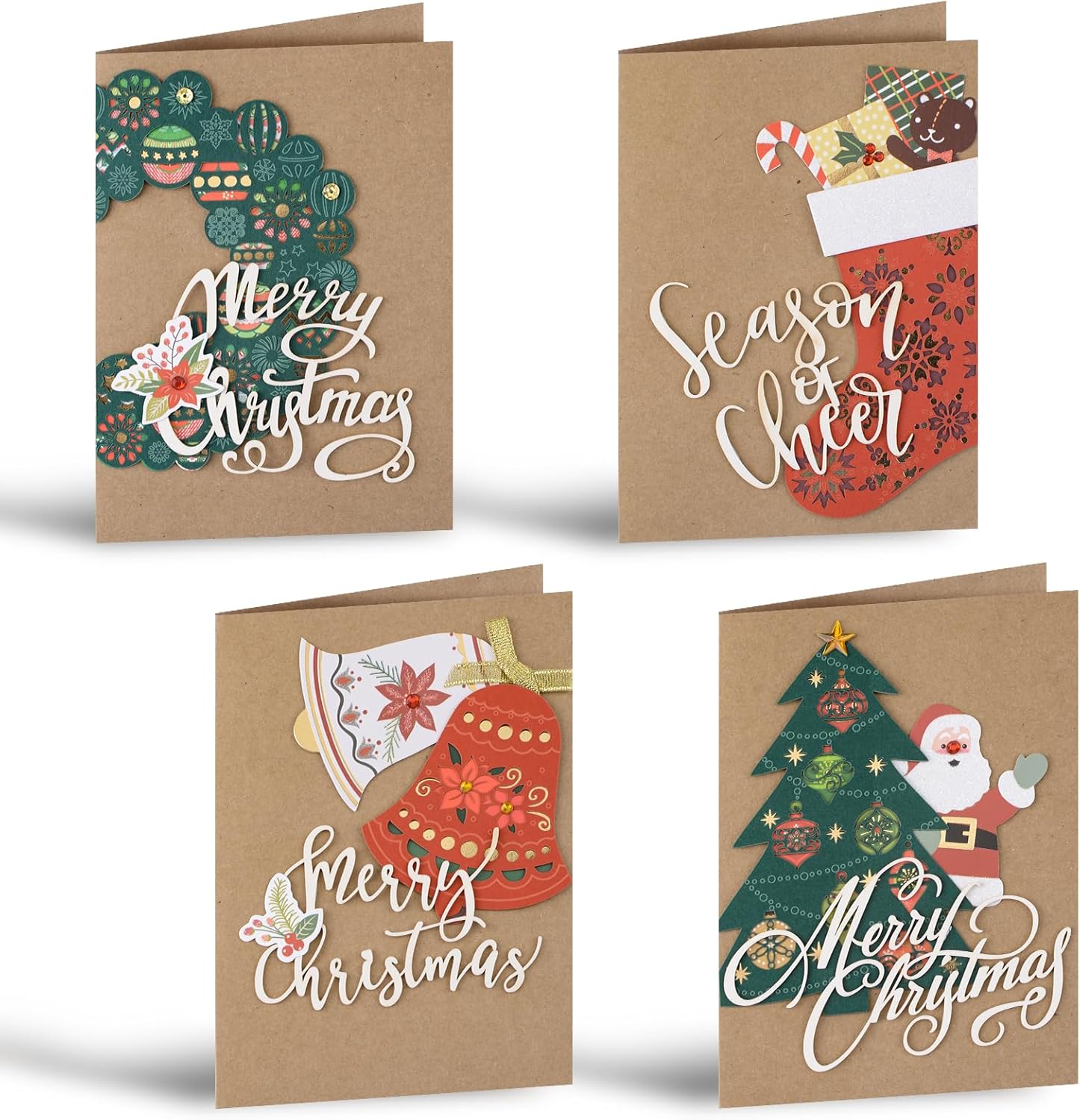 4Pcs Vintage Christmas Greeting Cards Set