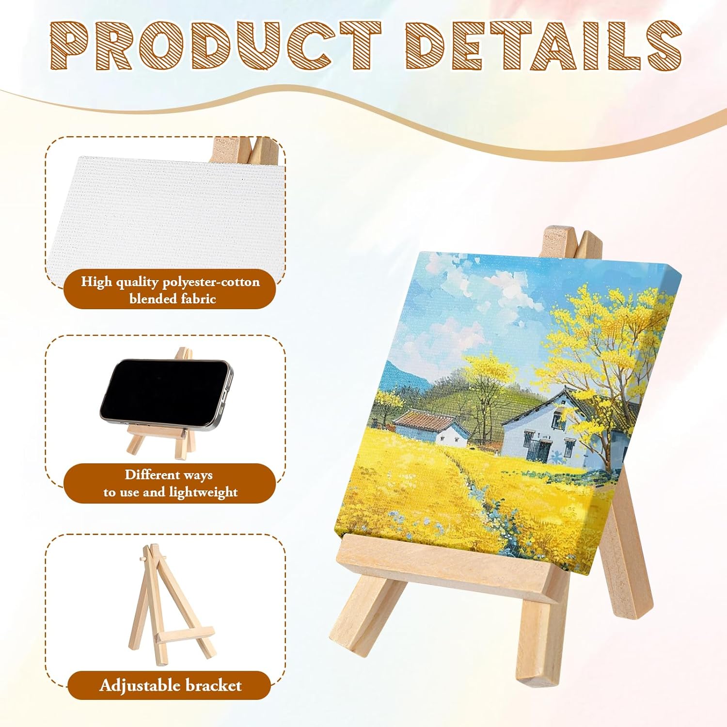 24 Pack Mini Canvases 3x3 Inch with Easel Set for Art