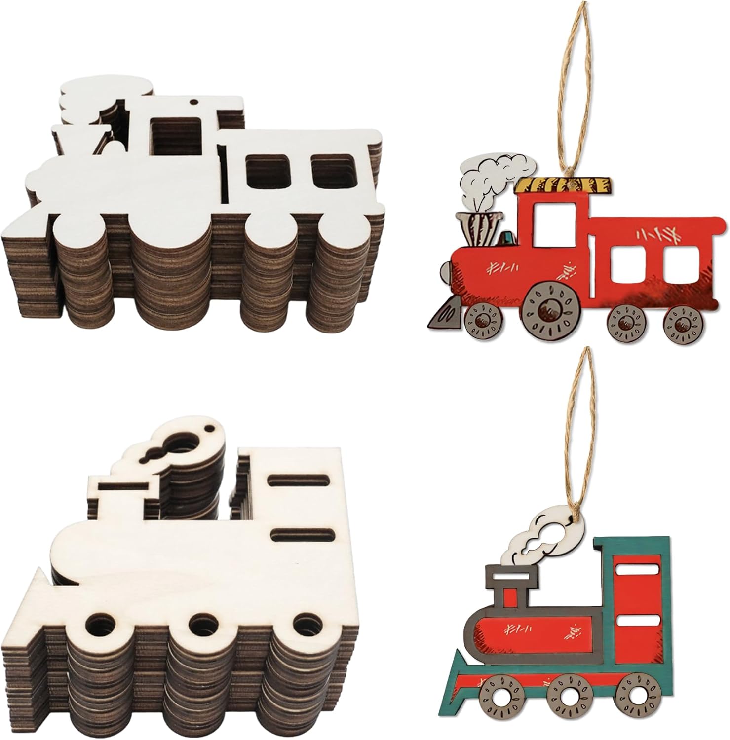 40 Pcs Unfinished Wooden Train Ornaments for Crafts