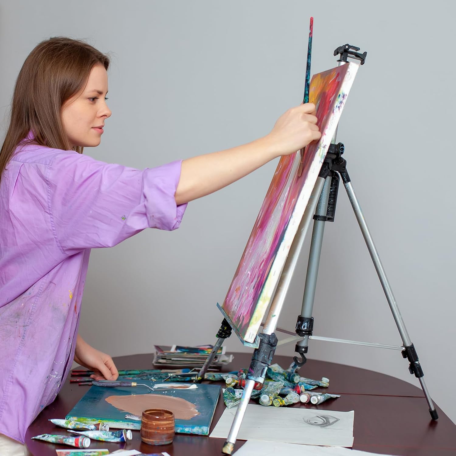 PATIKIL Artist Easel Stand Red Adjustable Height