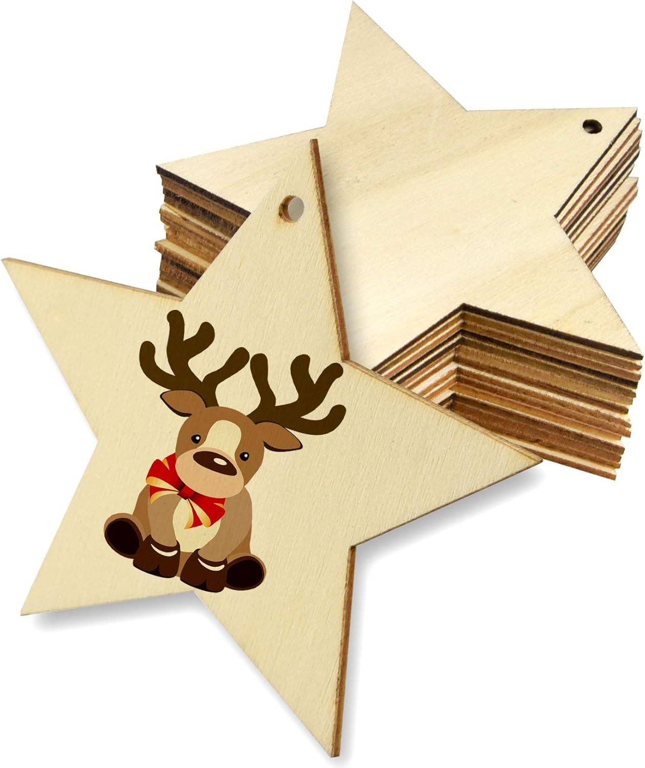 50 Pieces Natural Wooden Star Cutouts for Christmas and DIY Crafts
