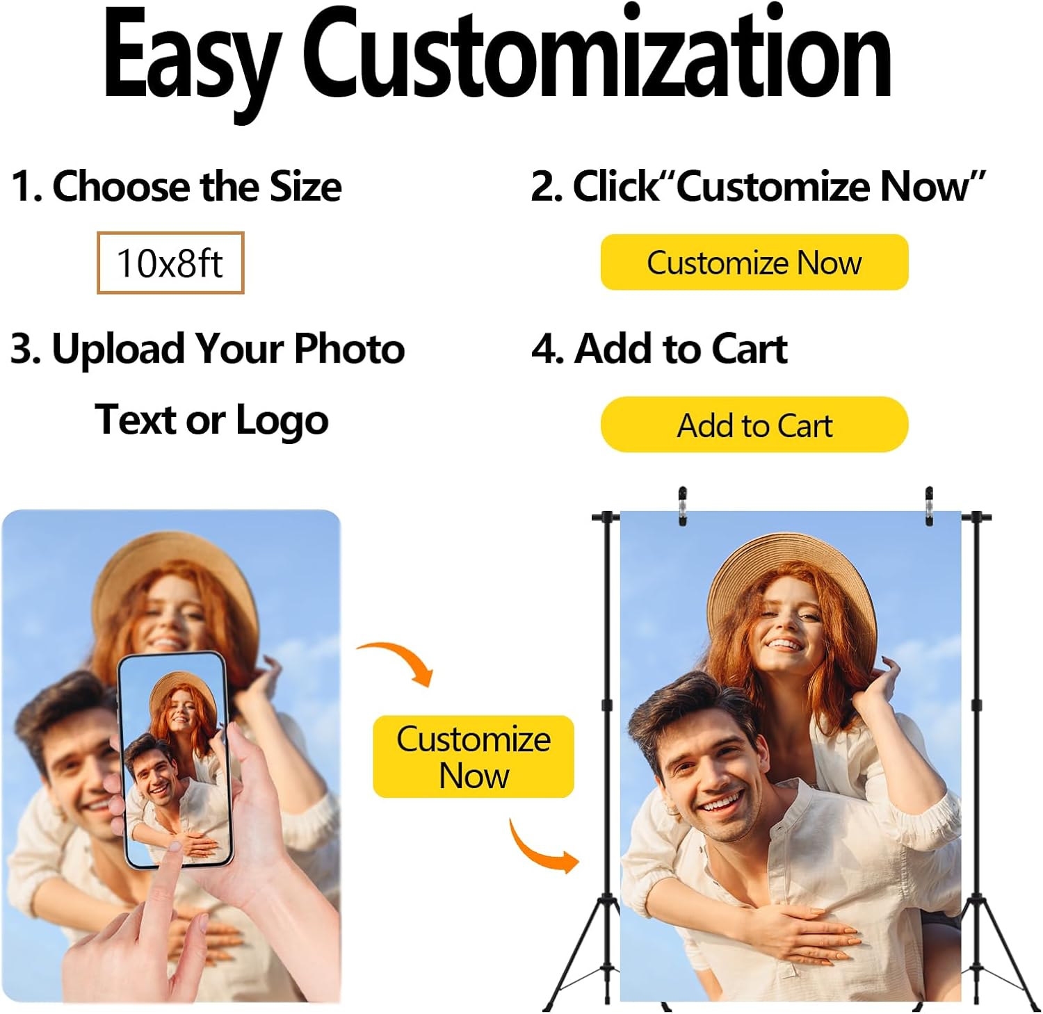 BELECO 7x5ft Custom Fabric Backdrop with Picture Logo Text Design