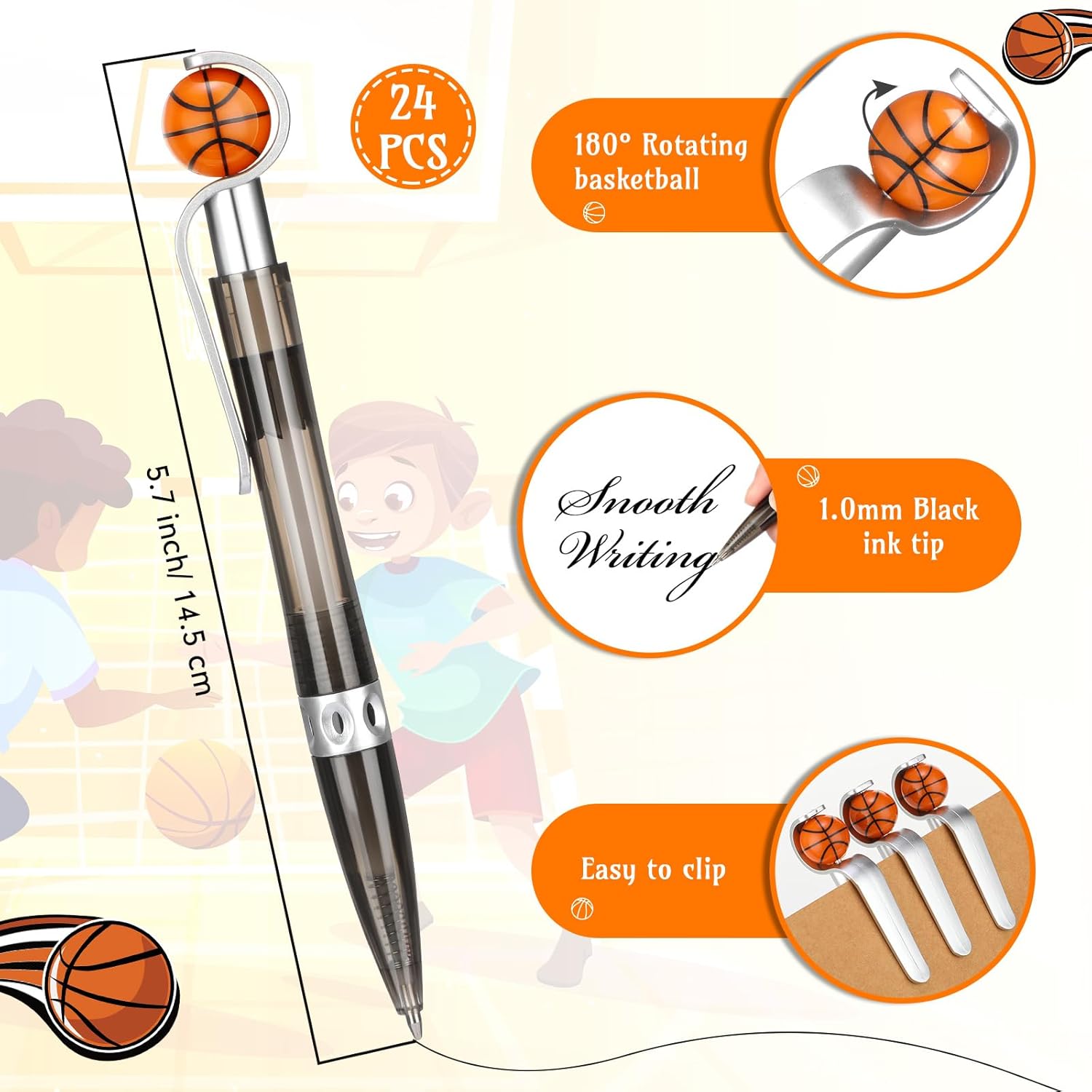 Zhanmai Basketball Design Ballpoint Pens 24 Pack