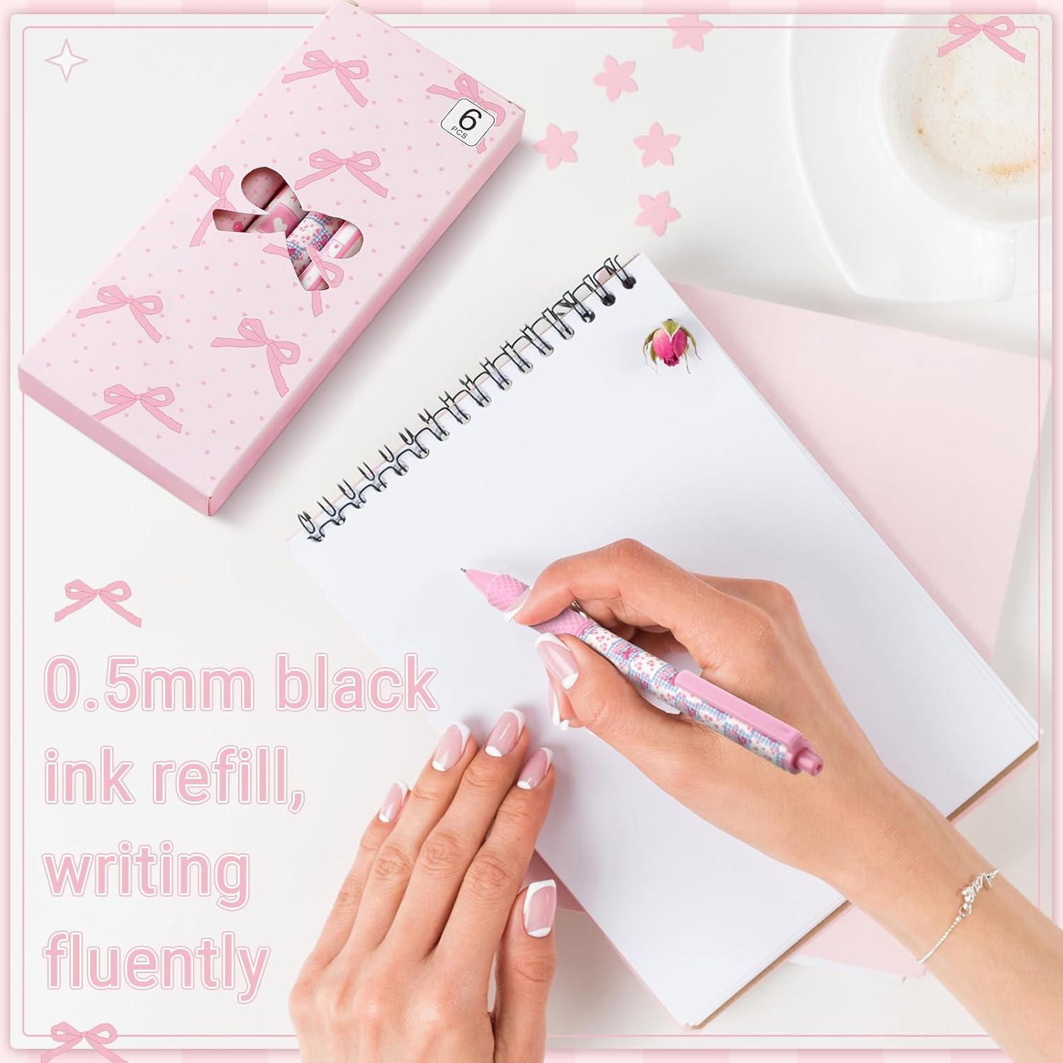 12 Pcs Coquette Bow Pens Pink Girly Set
