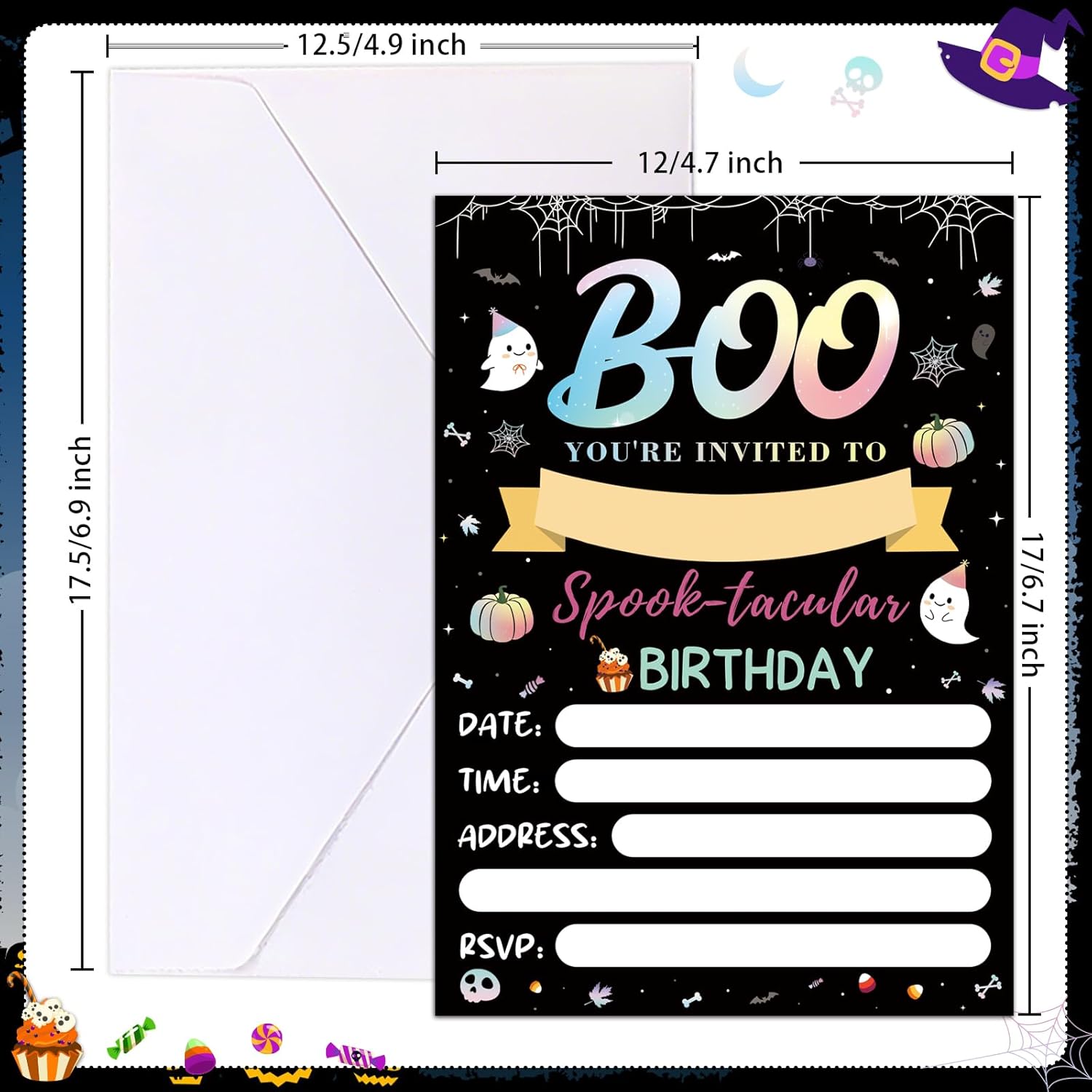 HEYINSHEN 20 Halloween Birthday Invitations with Envelopes