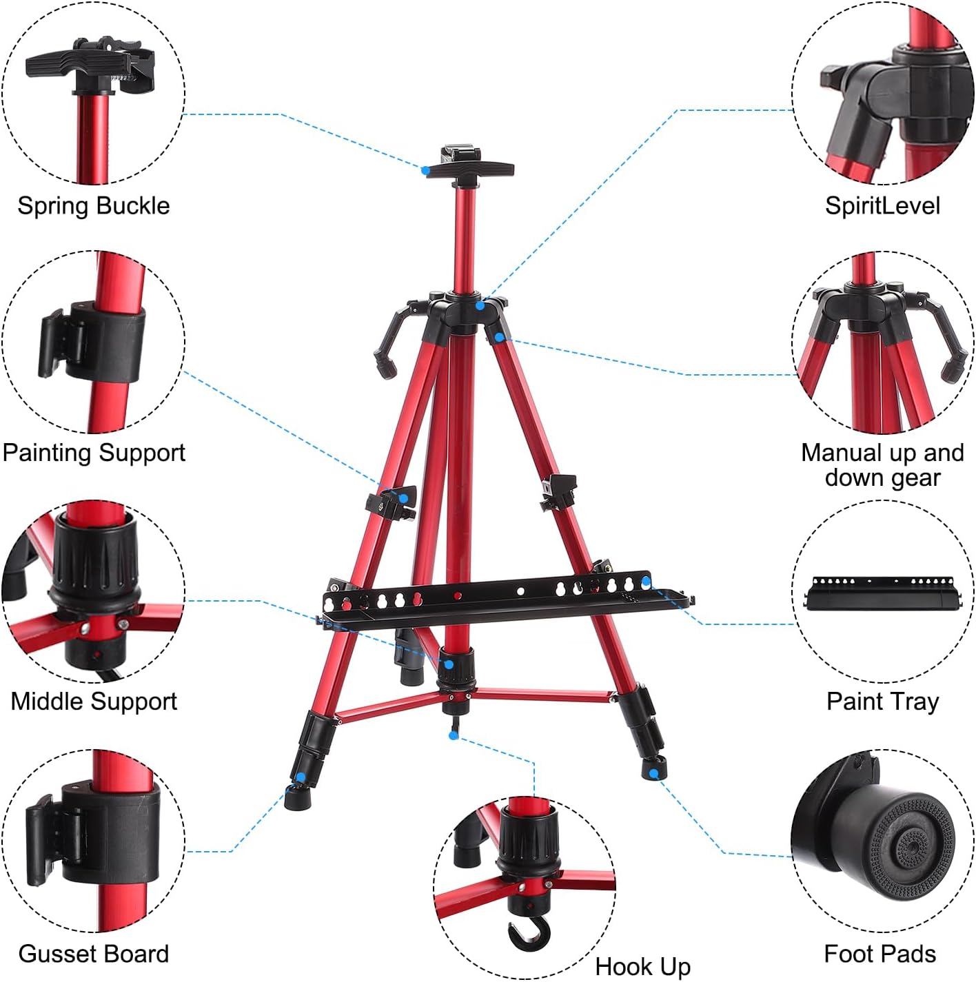 PATIKIL Artist Easel Stand Red Adjustable Height