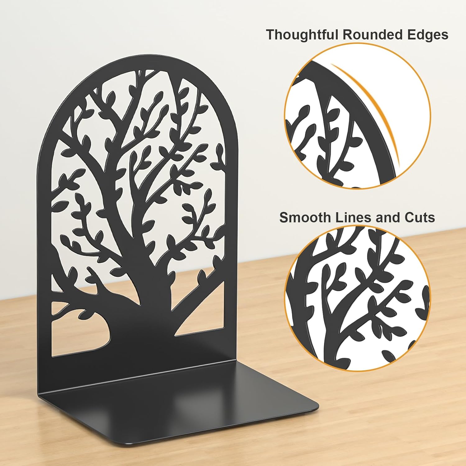 VFINE Tree Bookends 1 Pair Black Metal for Shelves