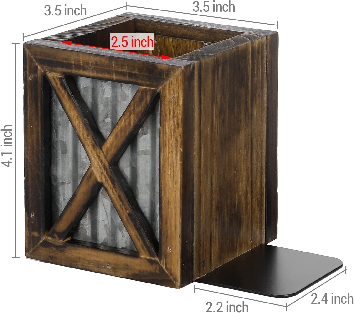 MyGift Rustic Burnt Wood Bookends with Galvanized Metal Accent 1 Pair