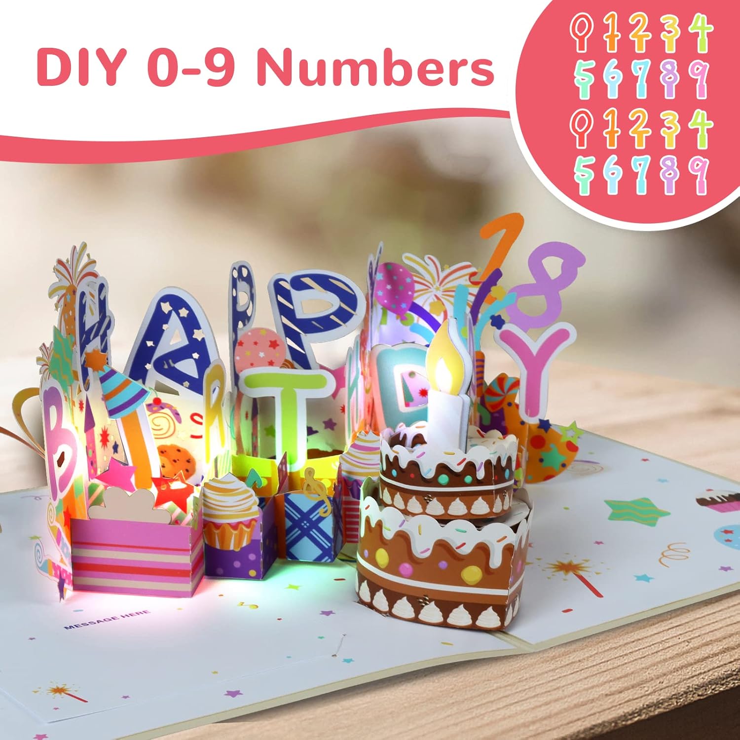 3D Musical Birthday Card with LED Light and Blowable Candle