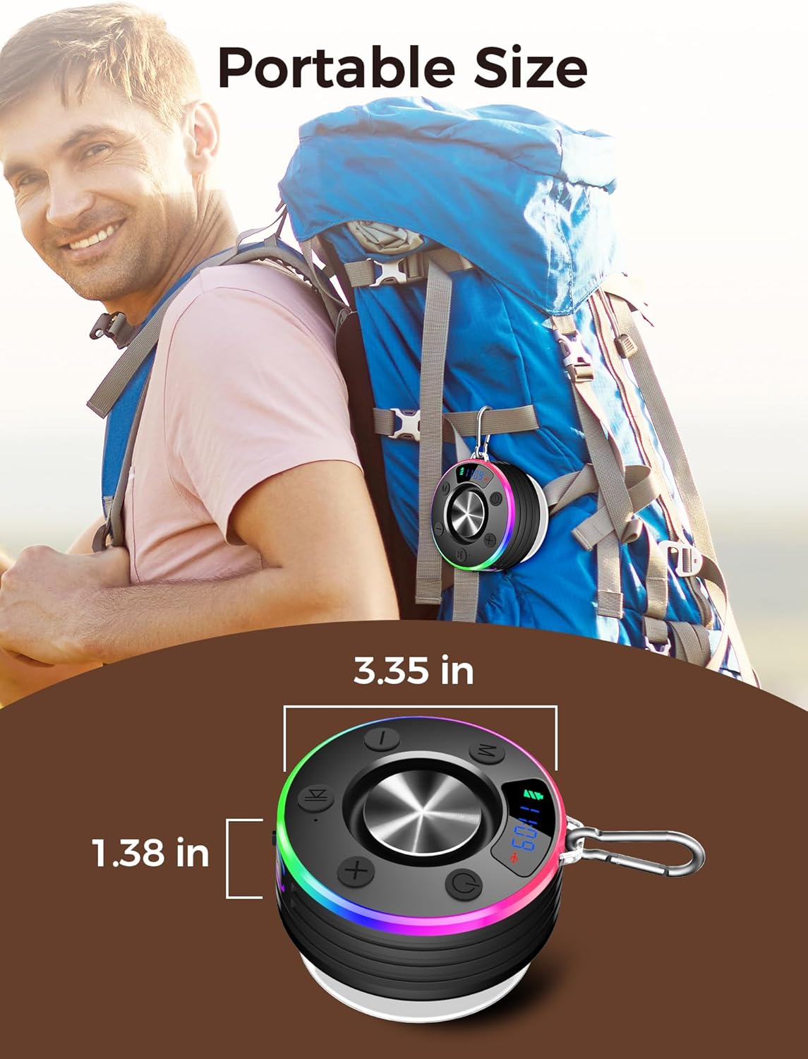 Bluetooth Shower Speaker Waterproof with RGB Lights and FM Radio