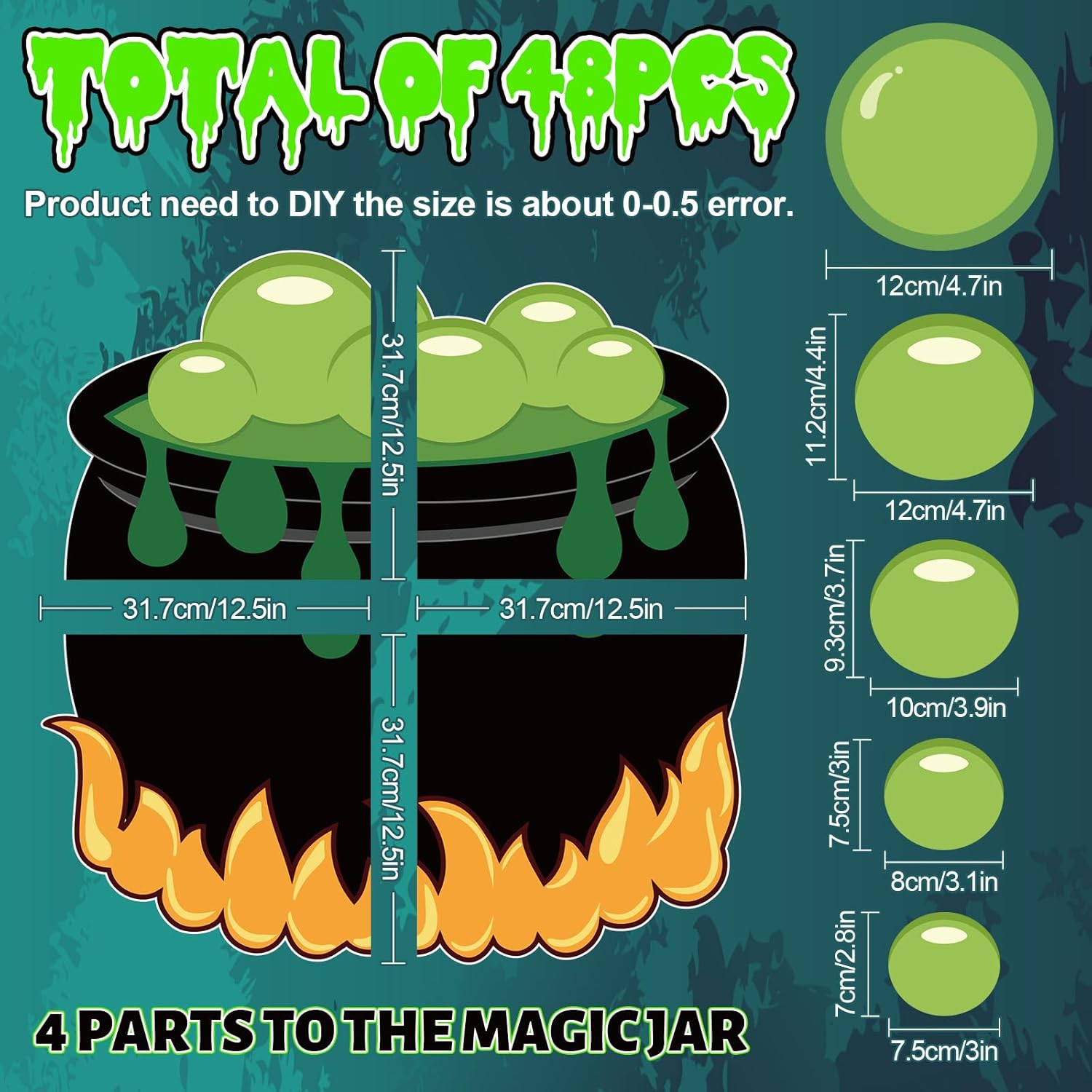 48 Pcs Halloween Cutouts with 100 Glue Points Decor Paper