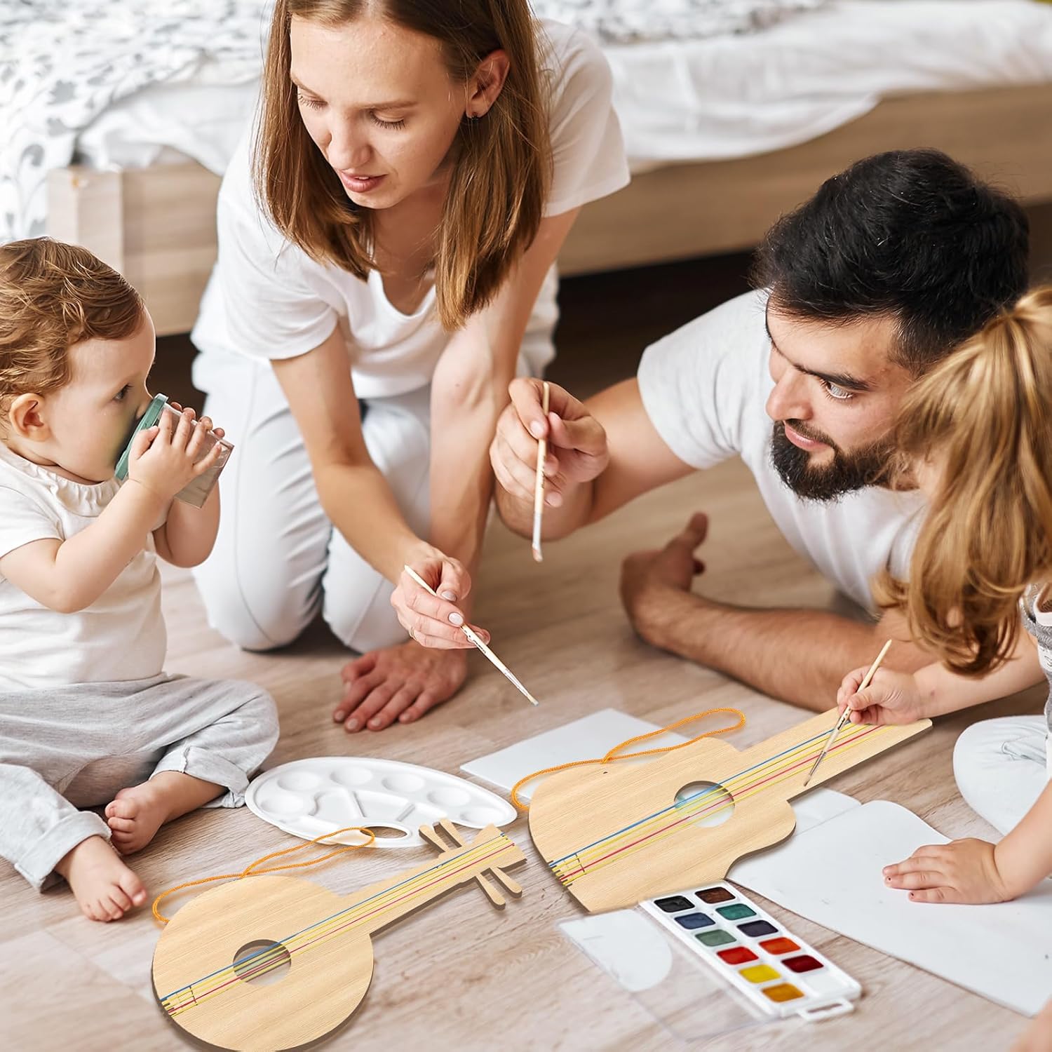Syhood 24 Pcs DIY Wood Guitar Cutouts for Kids