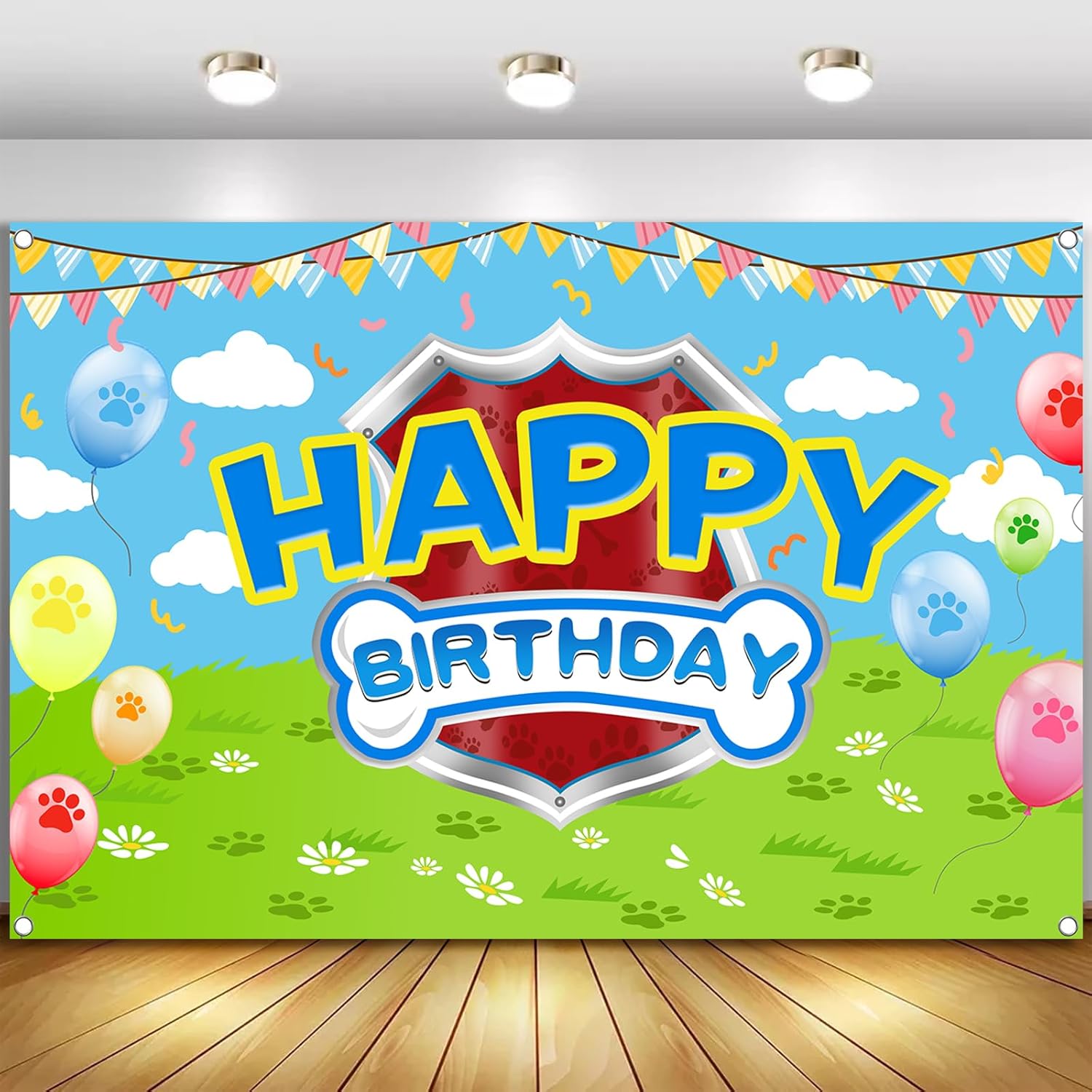 5x3ft Cartoon Dog Paw Birthday Backdrop Photo Studio Banner