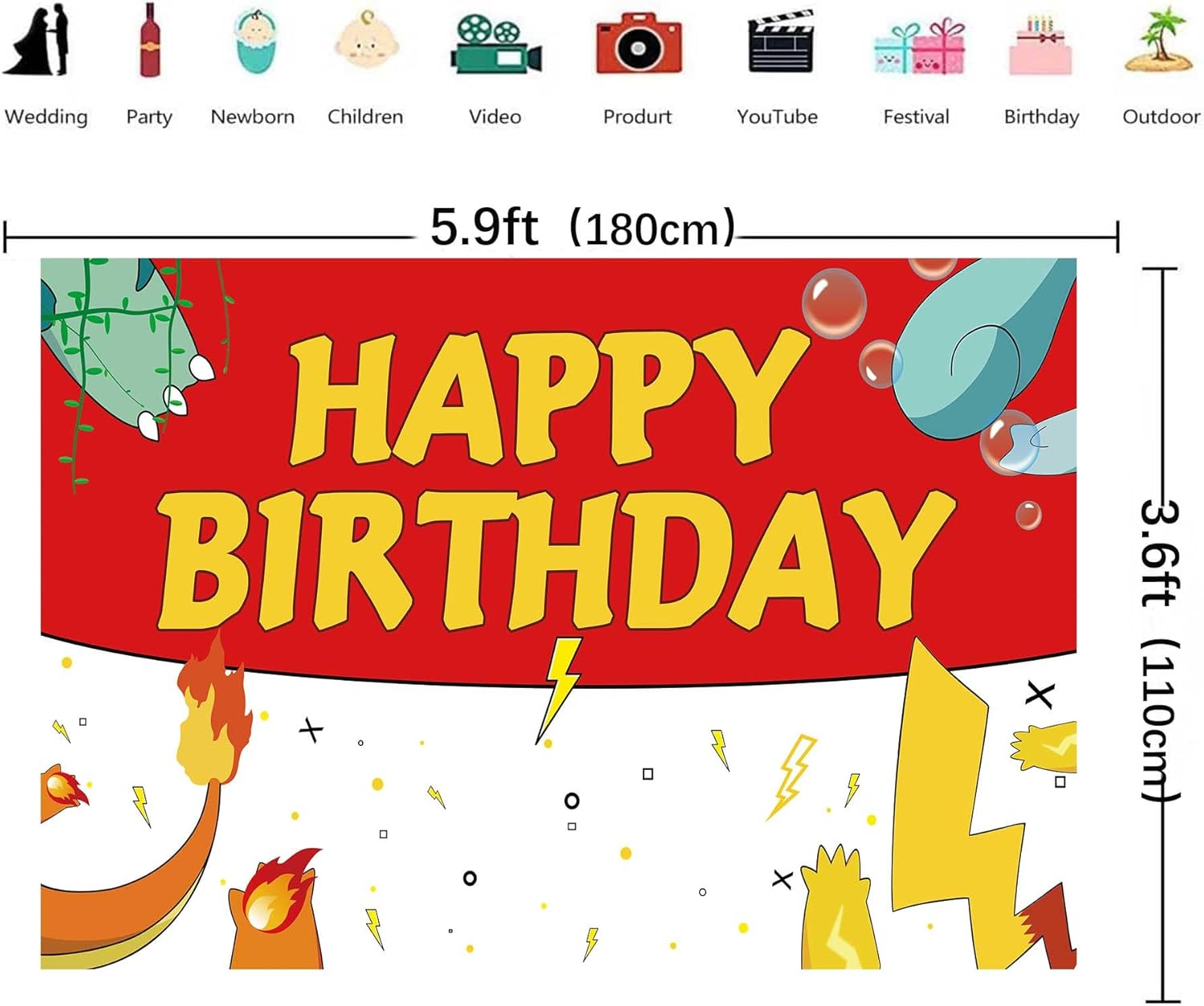 59x36ft Cartoon Birthday Backdrop for Kids Party Decor