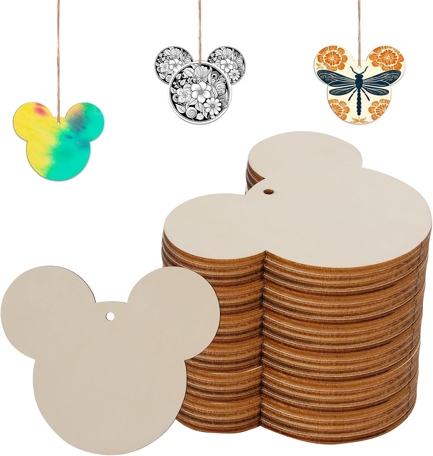 30Pcs Wooden Mouse Head Cutouts for Paint and Decorate