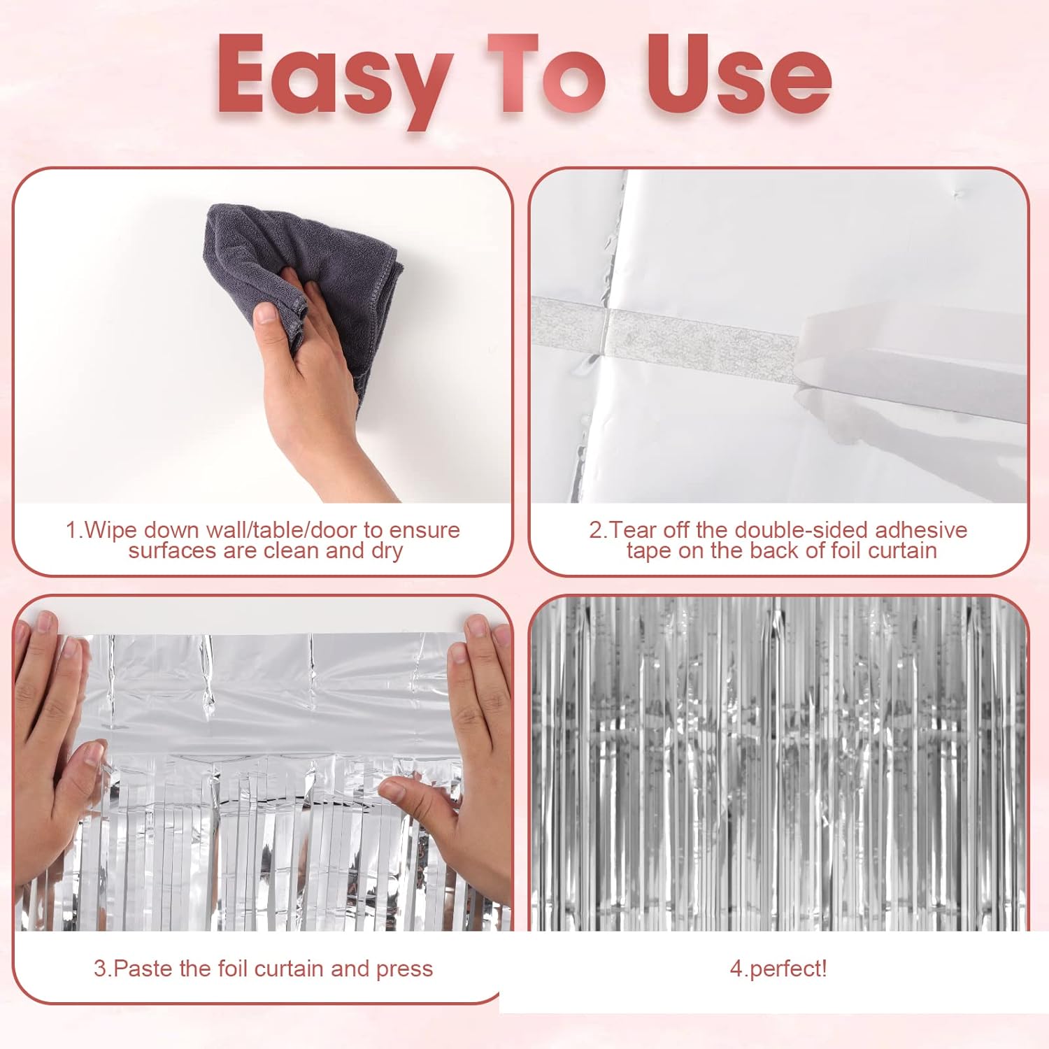 3 Pack 33x82 Feet Silver Foil Fringe Backdrop Curtains