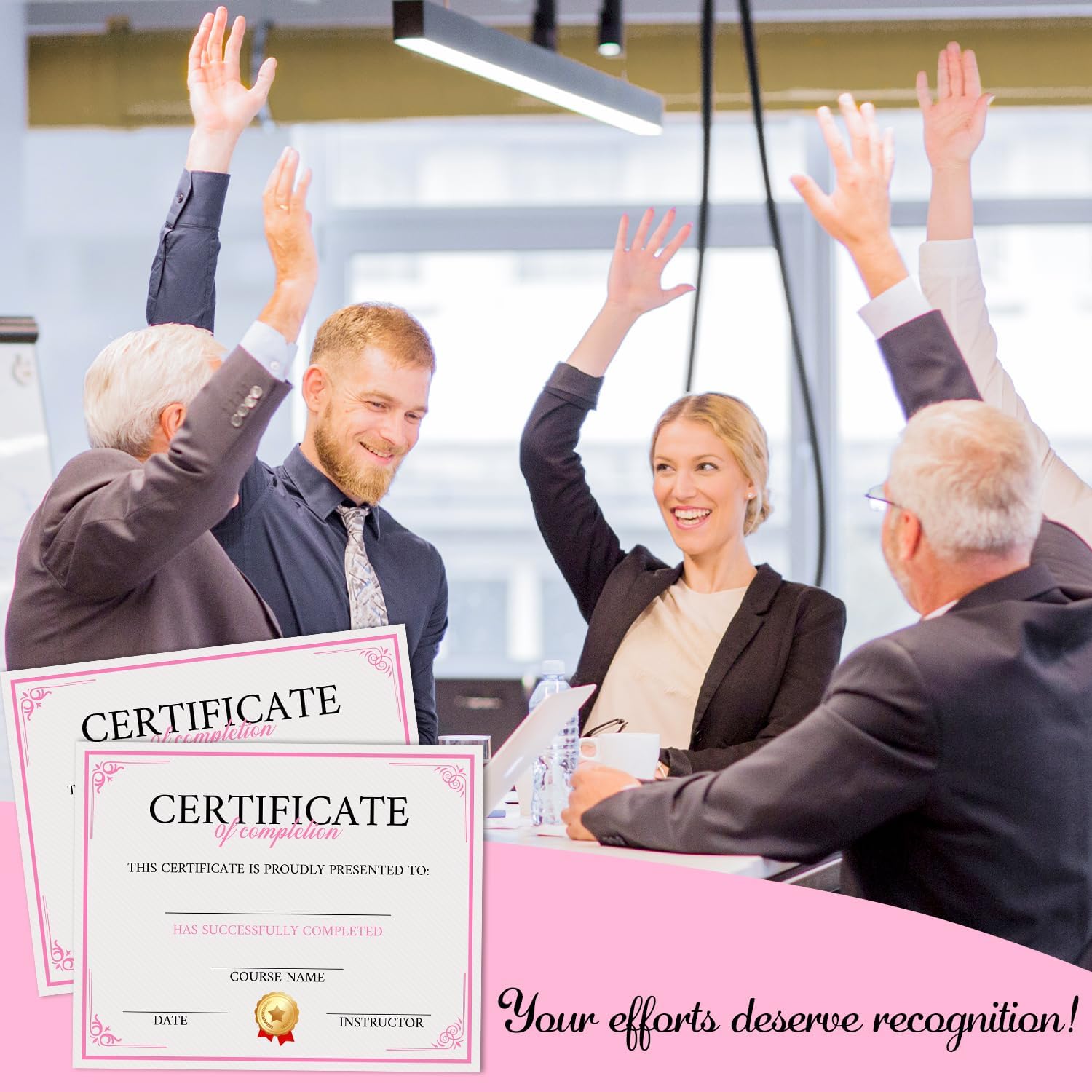 25 Pink Completion Certificates for Awards and Recognition