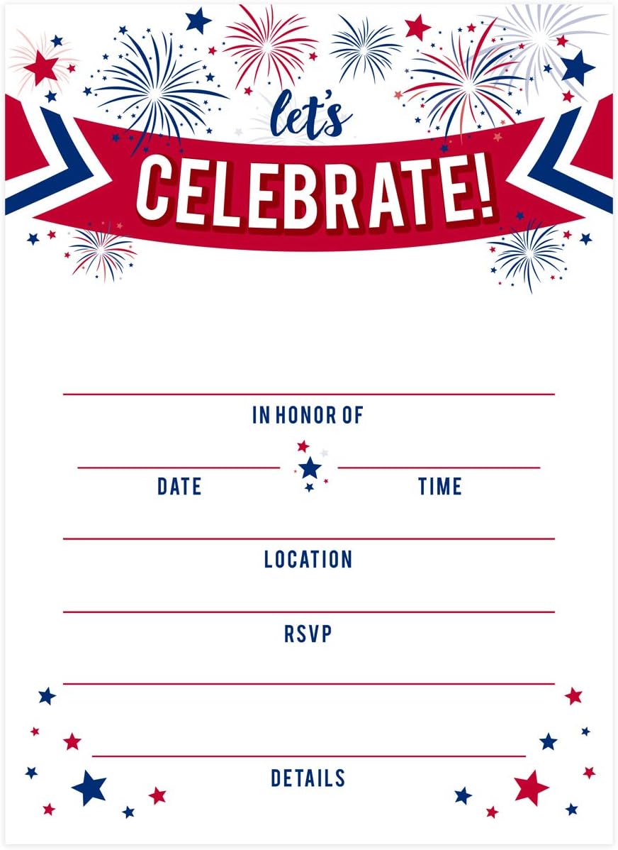 Canopy Street Patriotic Party Invitations 25 Red White Blue Invites
