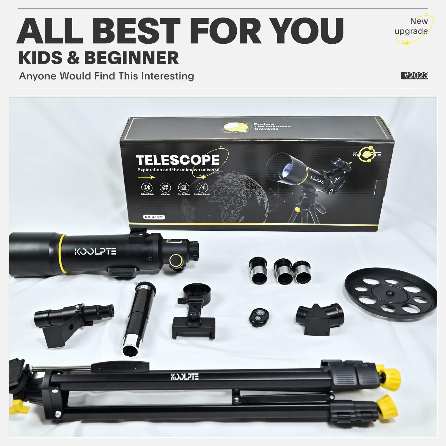 Koolpte 70mm Refracting Telescope with AZ Mount and Remote Control