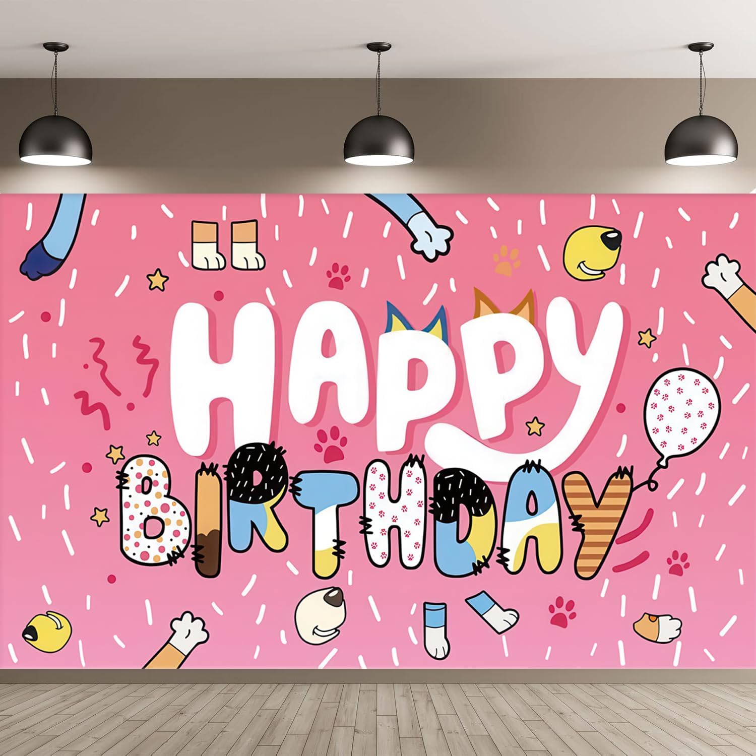 5x3ft Blue Dog Birthday Backdrop for Kids and Adults