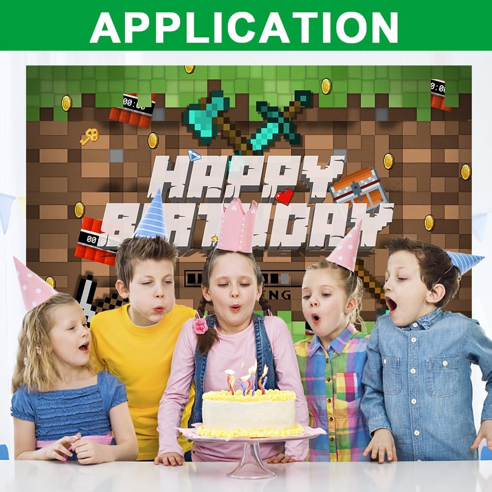 3x5 Ft Pixel Birthday Backdrop - Sandbox Theme Decorations