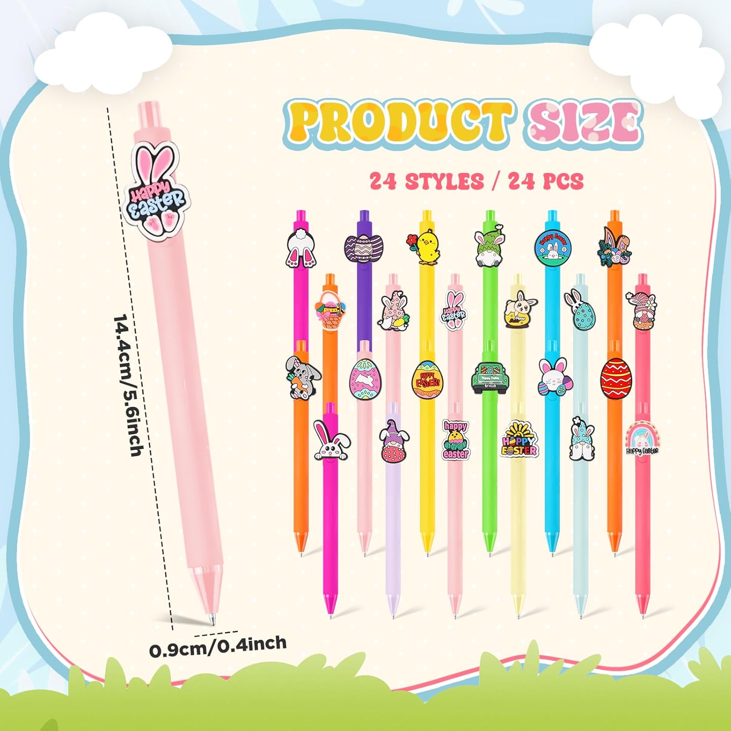 24 Pcs Cute Easter Themed Pens for Kids and Office Use