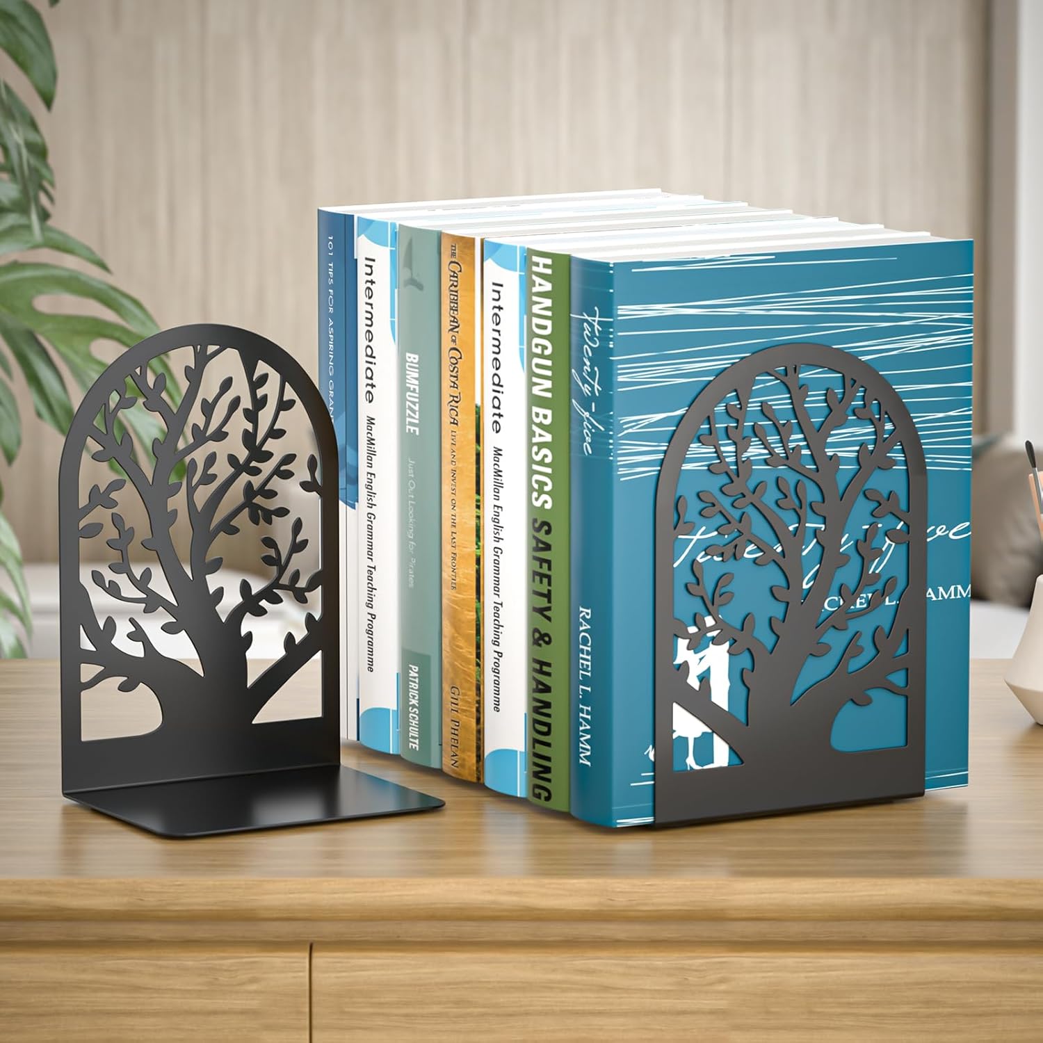 VFINE Tree Bookends 1 Pair Black Metal for Shelves