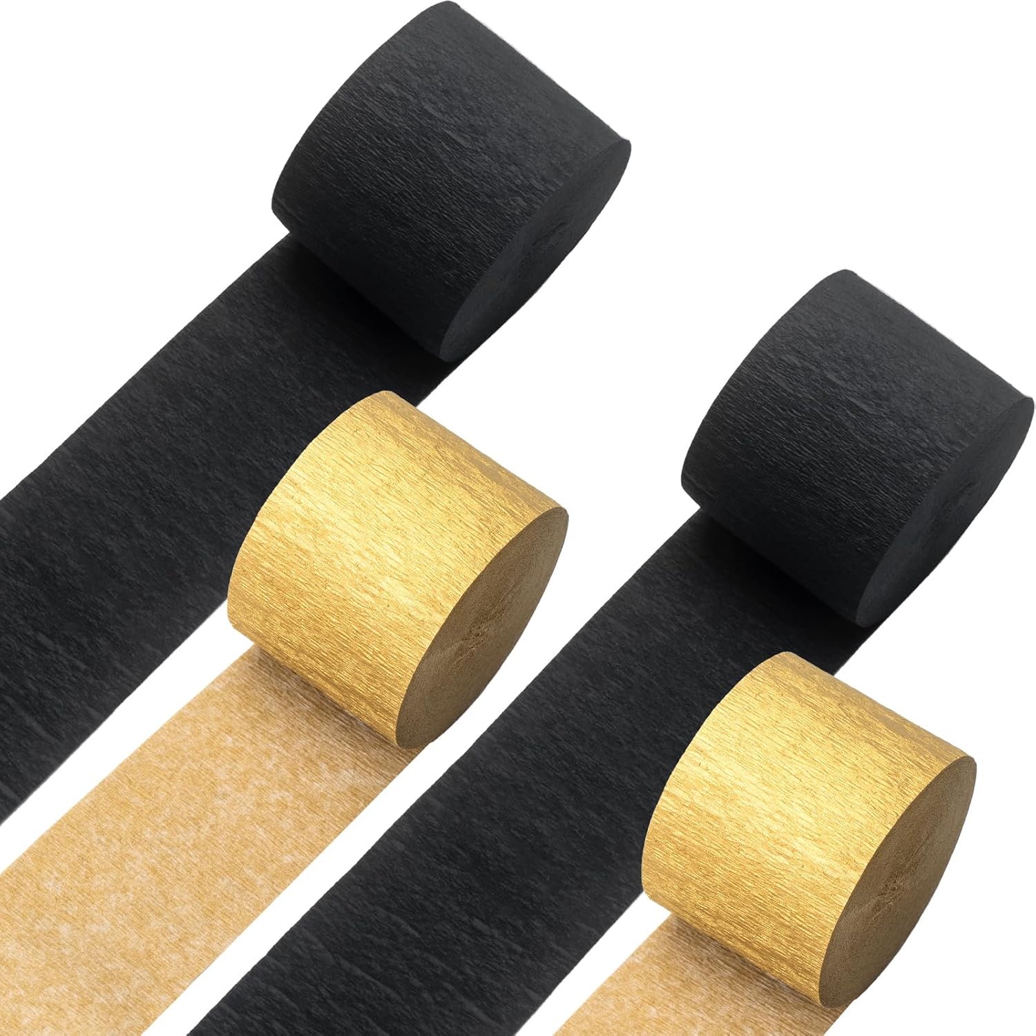 4 Rolls 328 Ft Gold and Black Crepe Paper Streamers for Parties