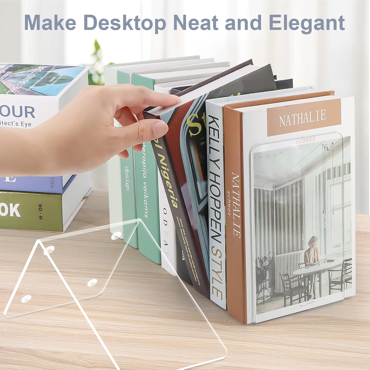 VFINE Clear Acrylic Bookends 4 Piece Set