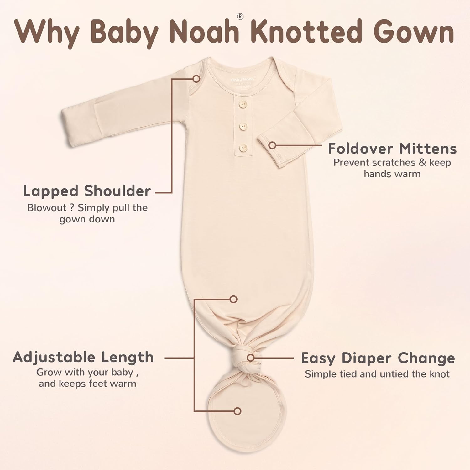 Noah Baby Knotted Gown for Newborn Sleepwear and Photography