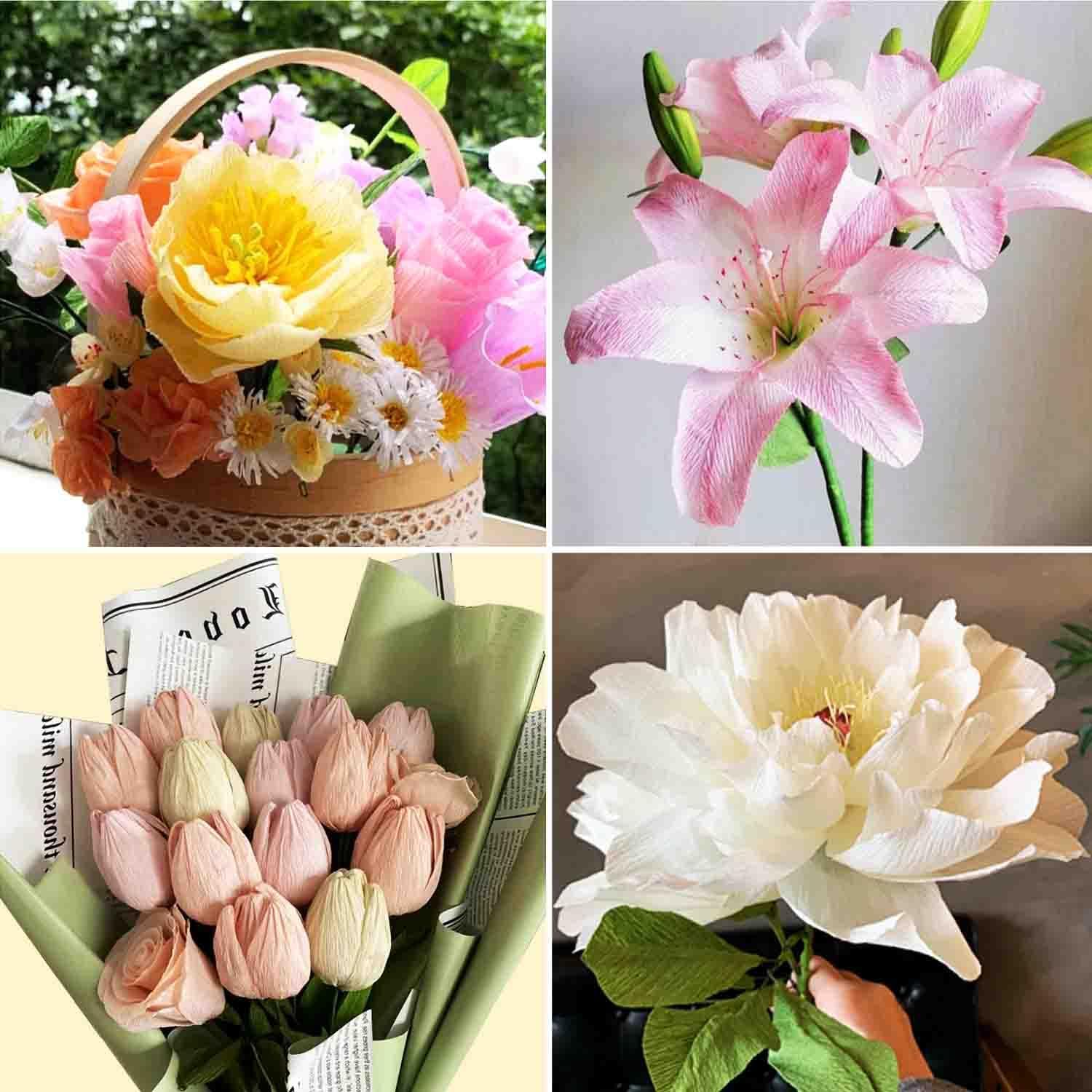 KYMY Crepe Paper Rolls Flower Kit with Iron Wires and Tape
