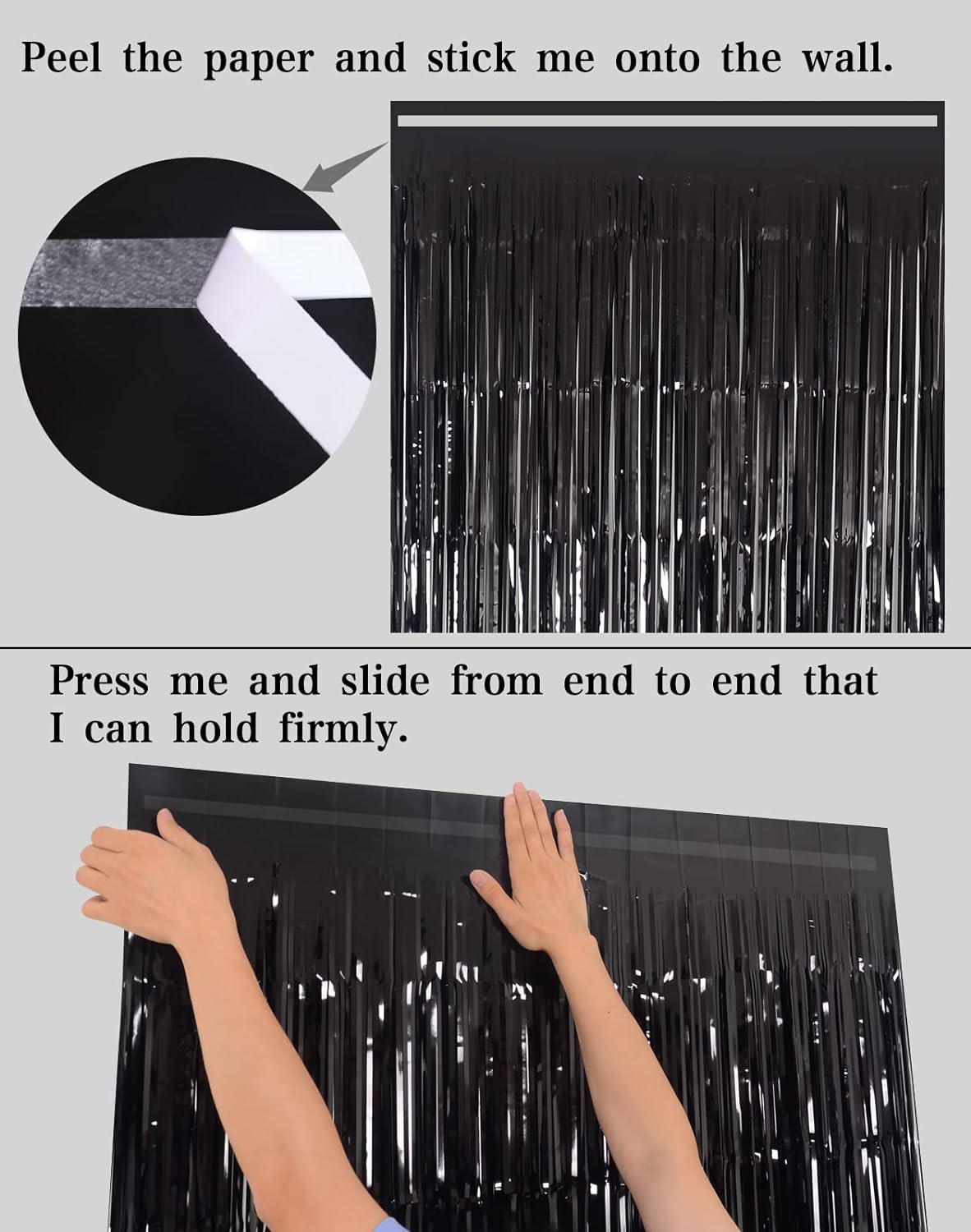Melsan Black Foil Fringe Backdrop Curtains - 32 x 8 ft Pack of 2