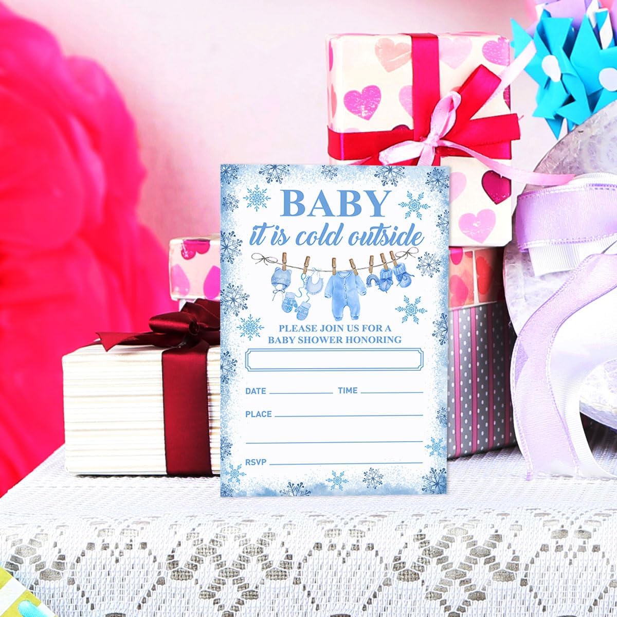 Winter Baby Shower Invitations Set of 20 Christmas Holiday Blue Snowflake Design