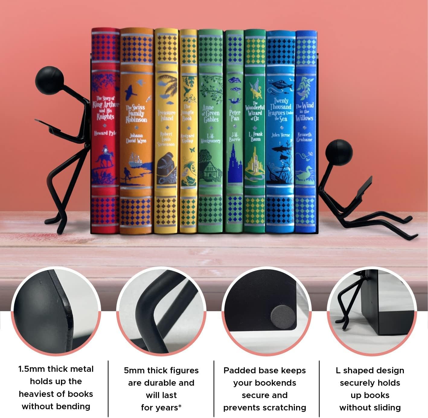 Ottimo Heavy Duty Metal Bookends Black