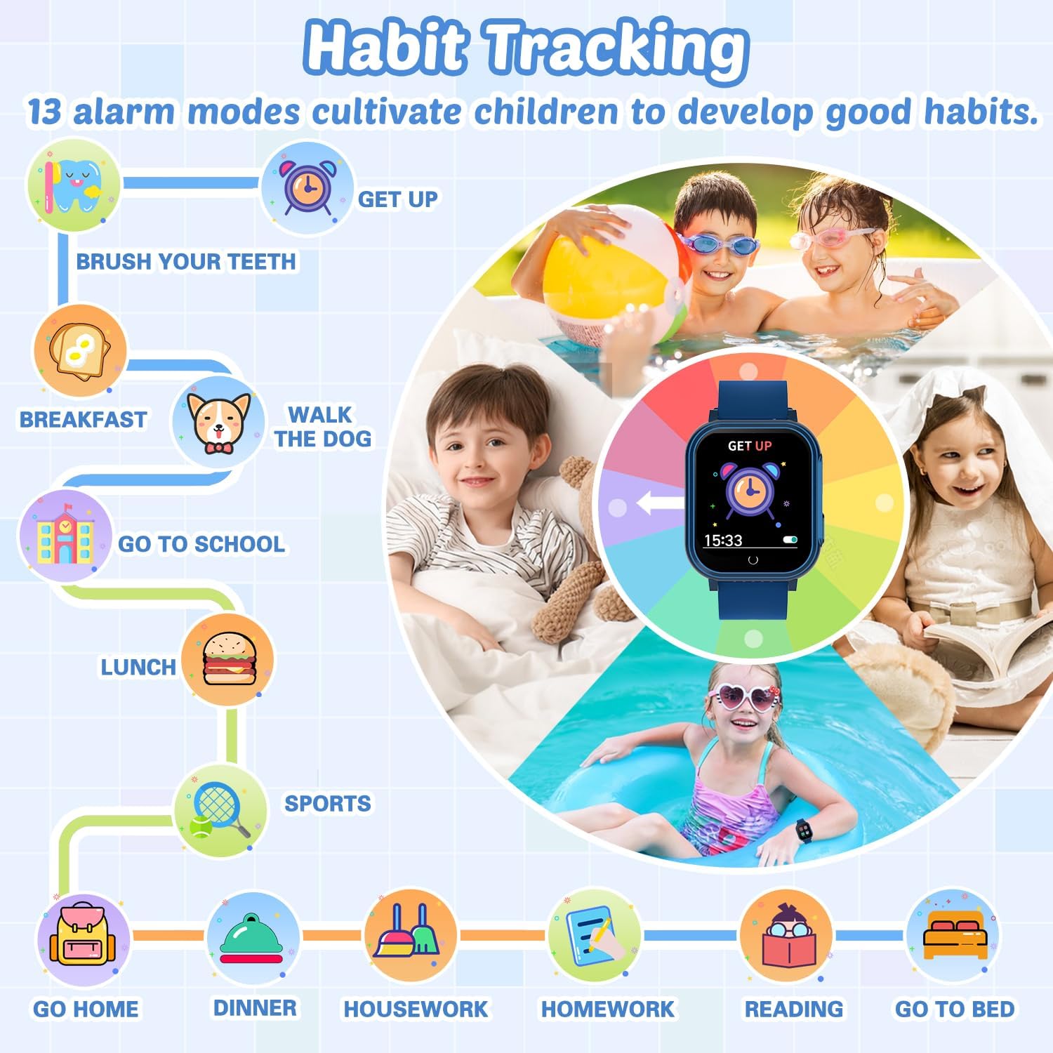 Waterproof Kids Smart Watch with 32 Games and Dual Camera