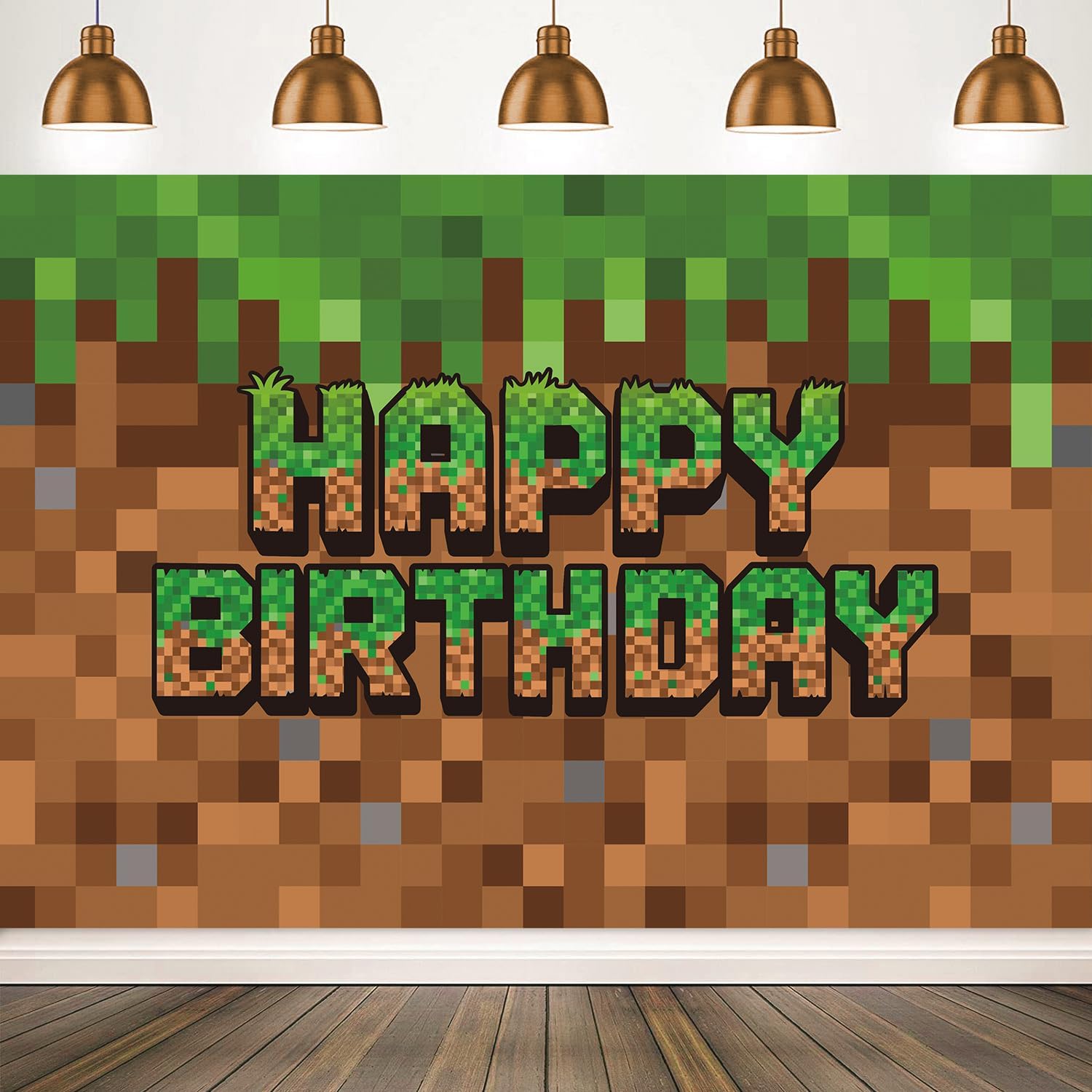 Green and Brown Video Game Themed Birthday Backdrop Banner
